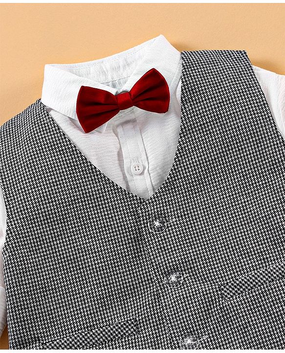 Babyhug 3 Piece Full Sleeves Party Suit With Bow - Black White