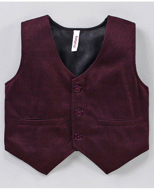 Babyhug 3 Piece Full Sleeves Party Suit With Bow - Maroon White