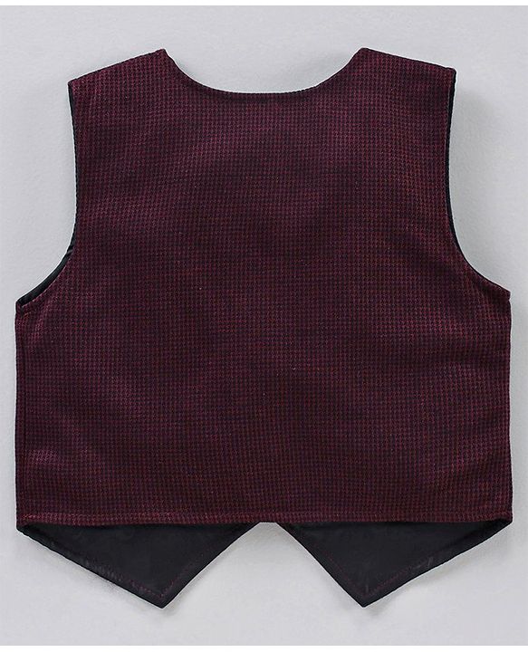 Babyhug 3 Piece Full Sleeves Party Suit With Bow - Maroon White