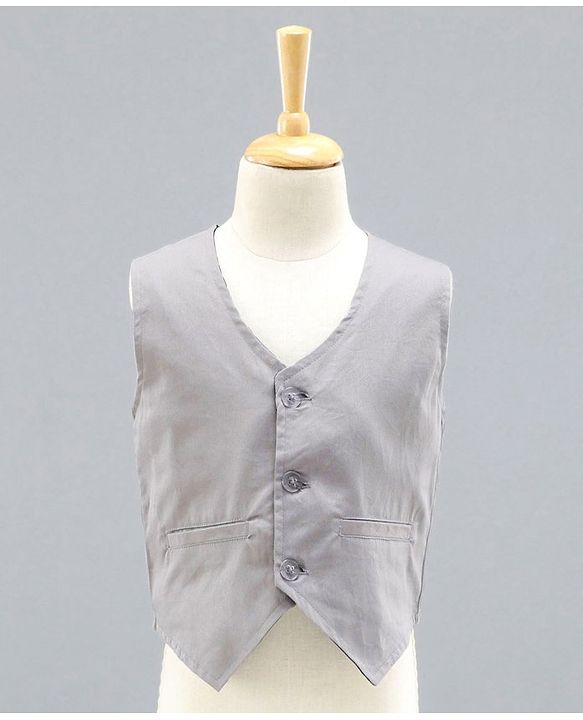 Babyhug Full Sleeves Party Suit with Bow Solid - Grey