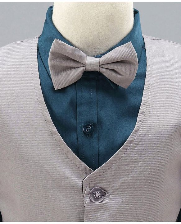 Babyhug Full Sleeves Party Suit with Bow Solid - Grey