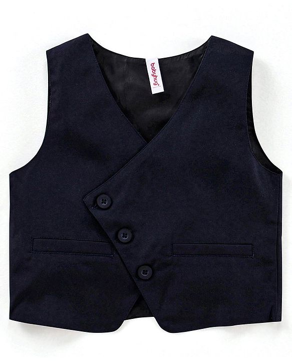Babyhug 3 Piece Full Sleeves Party Suit With Bow - Light & Navy Blue