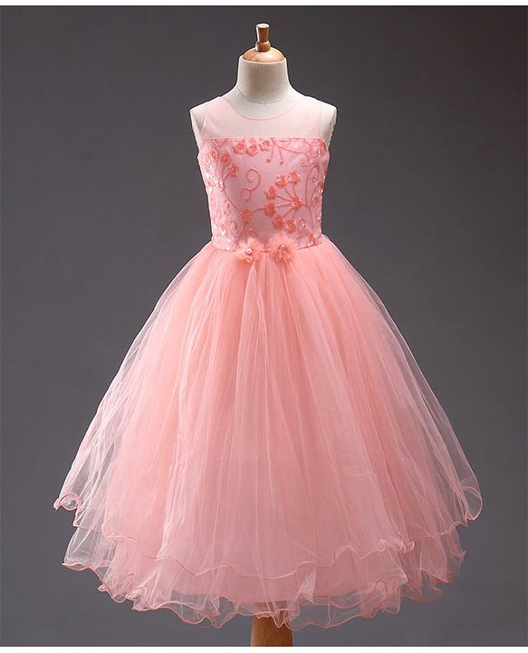 Babyhug Sleeveless Embroidered Party Frock with Corsage - Peach