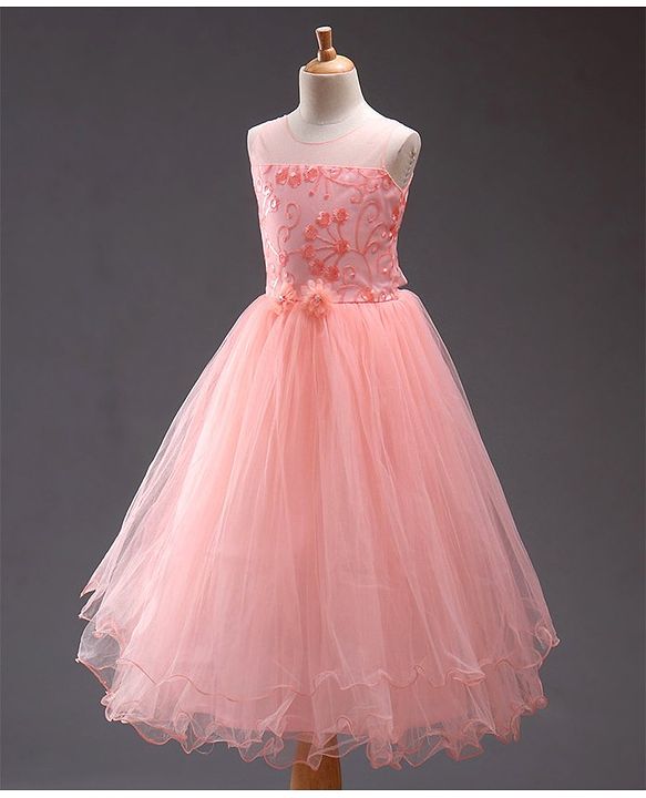Babyhug Sleeveless Embroidered Party Frock with Corsage - Peach