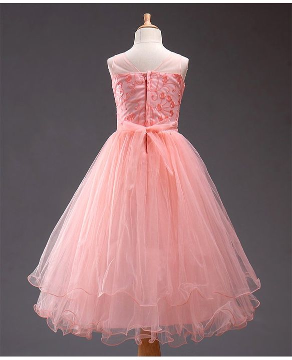 Babyhug Sleeveless Embroidered Party Frock with Corsage - Peach