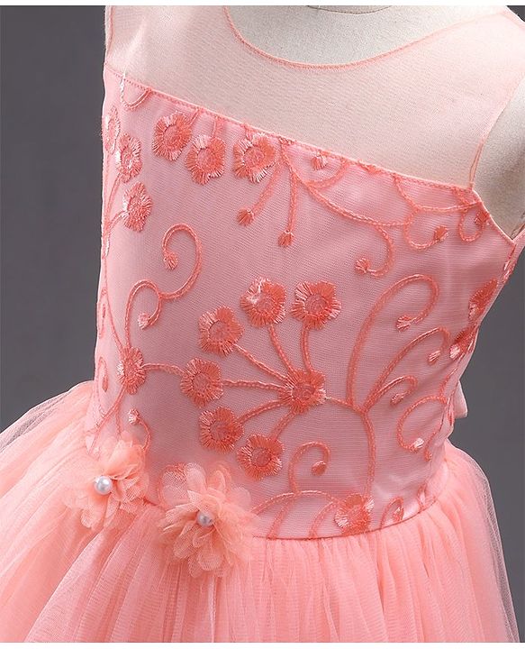 Babyhug Sleeveless Embroidered Party Frock with Corsage - Peach