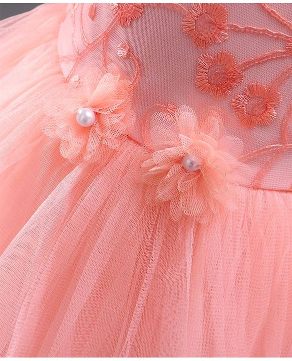 Babyhug Sleeveless Embroidered Party Frock with Corsage - Peach