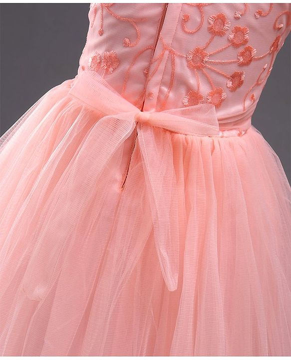 Babyhug Sleeveless Embroidered Party Frock with Corsage - Peach