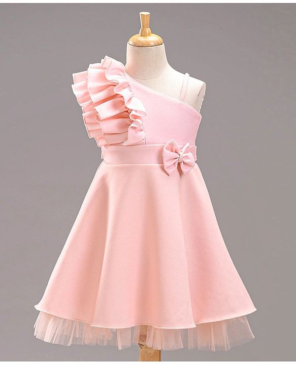 Babyhug Sleeveless Party Wear Frock With Bow Applique - Peach