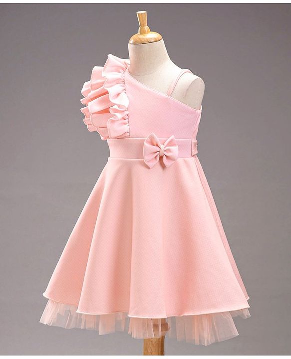 Babyhug Sleeveless Party Wear Frock With Bow Applique - Peach
