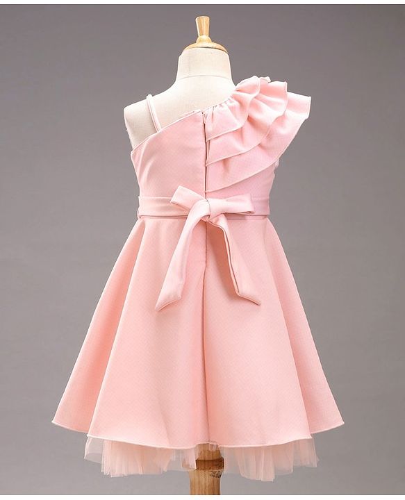Babyhug Sleeveless Party Wear Frock With Bow Applique - Peach