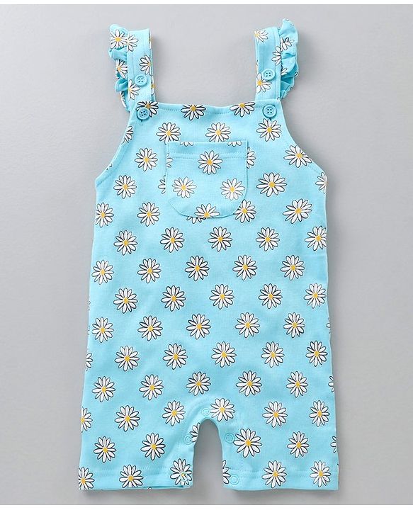 Babyhug Dungaree and Cap Sleeves Tee Set Floral Print - Blue