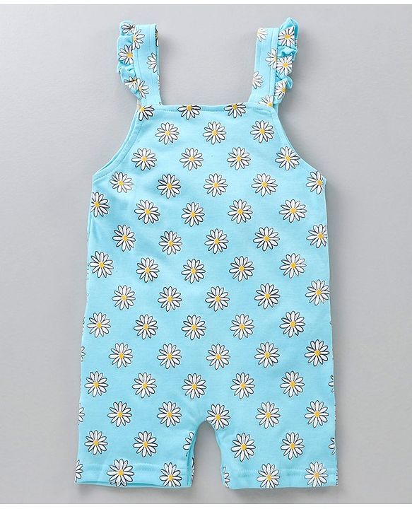 Babyhug Dungaree and Cap Sleeves Tee Set Floral Print - Blue