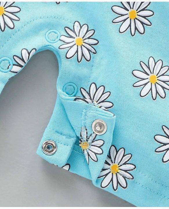 Babyhug Dungaree and Cap Sleeves Tee Set Floral Print - Blue