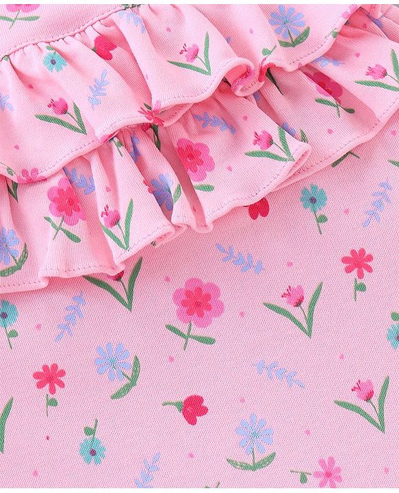 Babyhug Short Sleeves T-Shirt With Dungaree Floral Print - Pink
