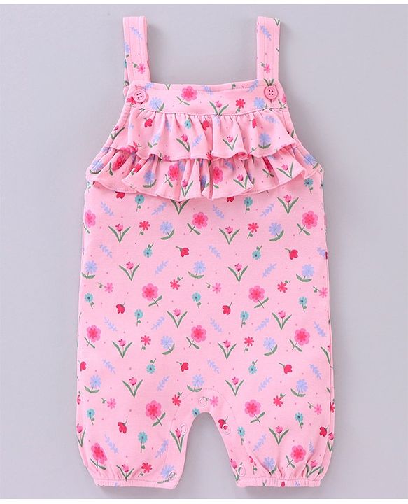 Babyhug Short Sleeves T-Shirt With Dungaree Floral Print - Pink