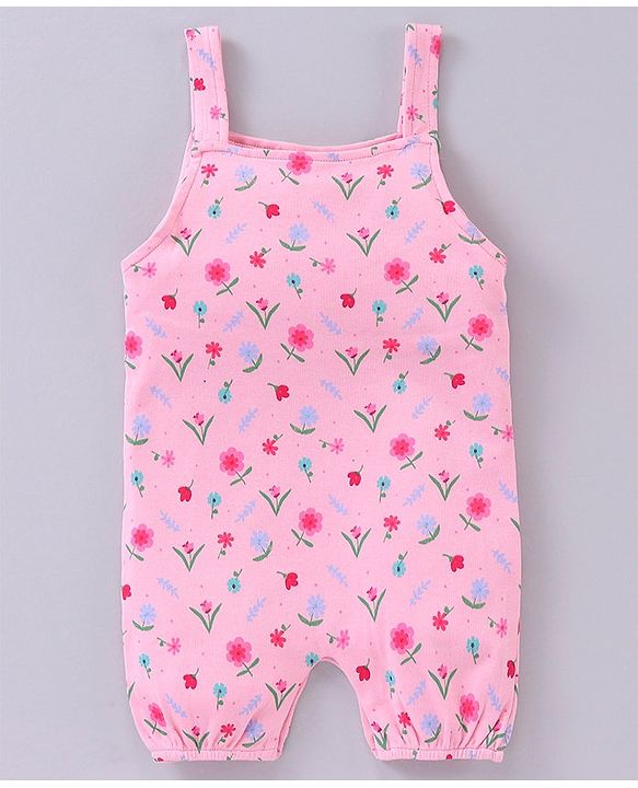 Babyhug Short Sleeves T-Shirt With Dungaree Floral Print - Pink