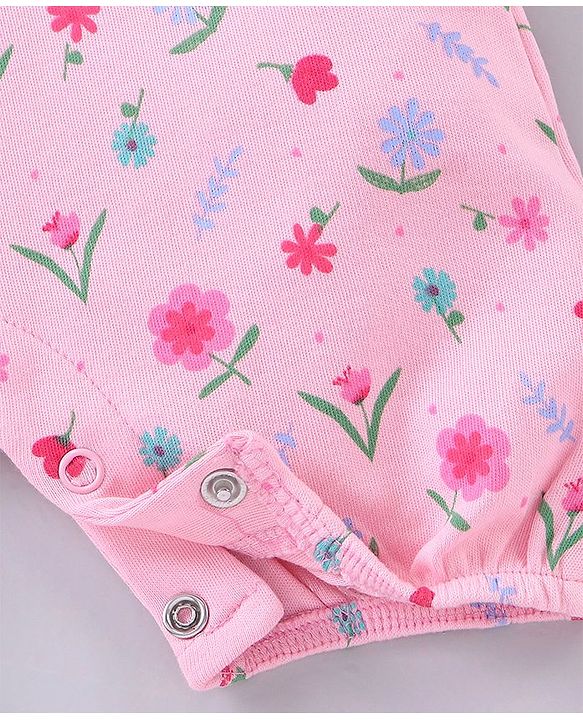 Babyhug Short Sleeves T-Shirt With Dungaree Floral Print - Pink