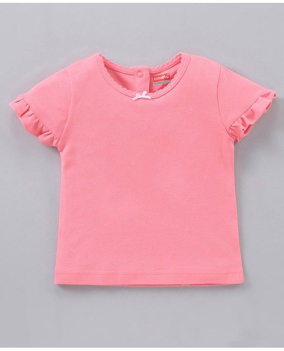 Babyhug Cap Sleeves Cotton Tee With Dungaree Lemon Print- Pink