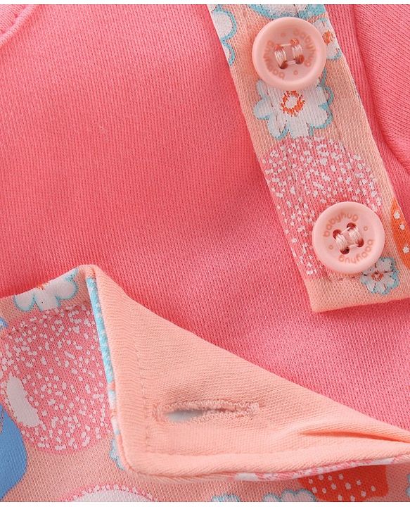 Babyhug Cap Sleeves Cotton Tee With Dungaree Lemon Print- Pink