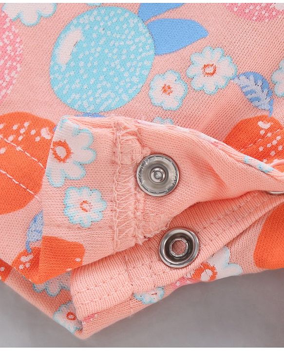 Babyhug Cap Sleeves Cotton Tee With Dungaree Lemon Print- Pink