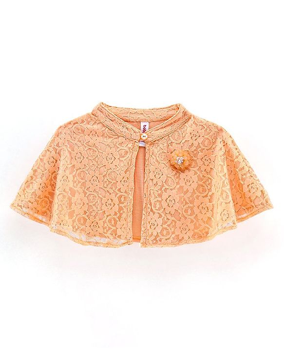 Babyhug Half Sleeves Party Wear Shrug with Corsage Solid - Peach
