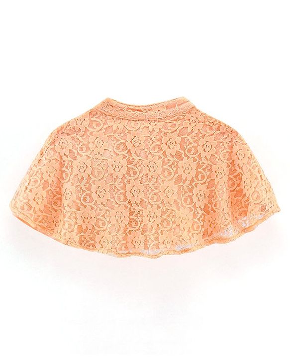 Babyhug Half Sleeves Party Wear Shrug with Corsage Solid - Peach