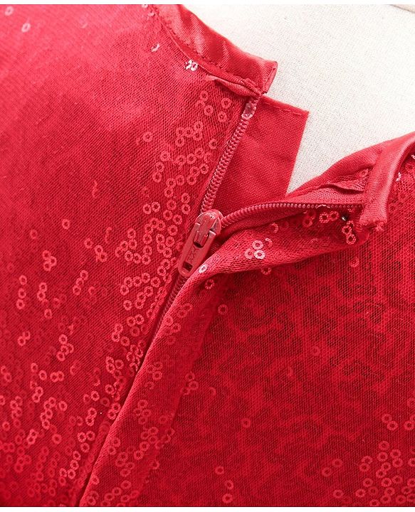 Babyhug Cap Sleeves Sequined Party Frock with Corsage - Red