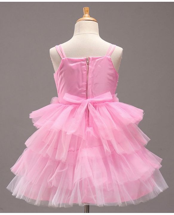 Babyhug Singlet Sleeves Layered Party Frock with Floral Corsage - Pink