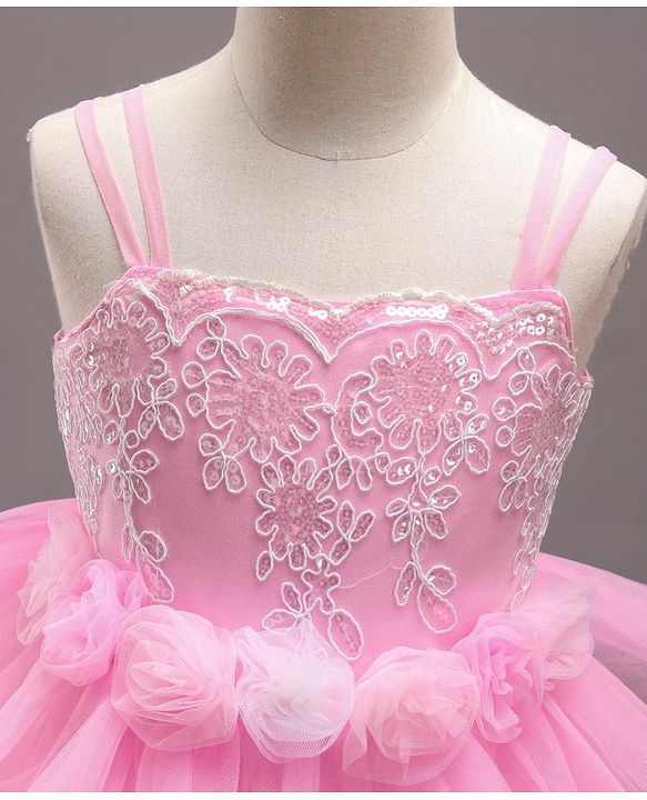 Babyhug Singlet Sleeves Layered Party Frock with Floral Corsage - Pink