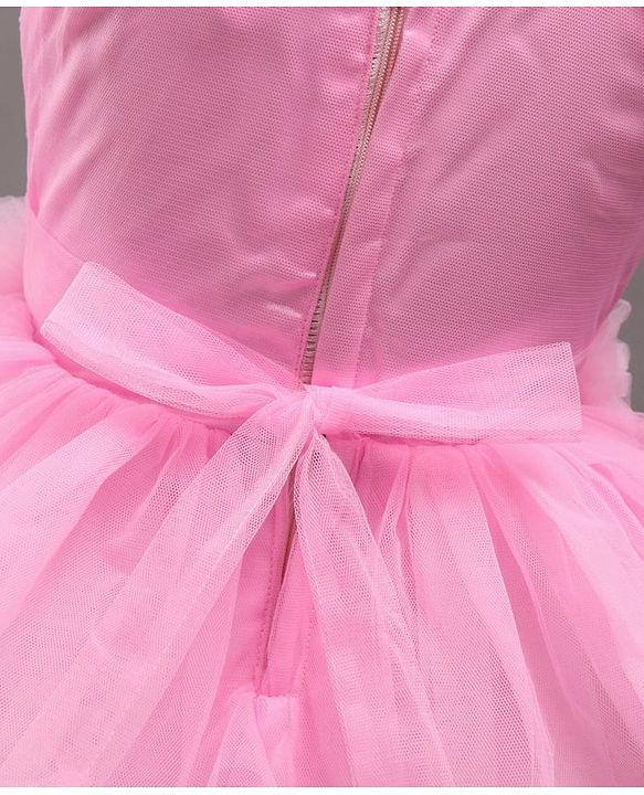 Babyhug Singlet Sleeves Layered Party Frock with Floral Corsage - Pink