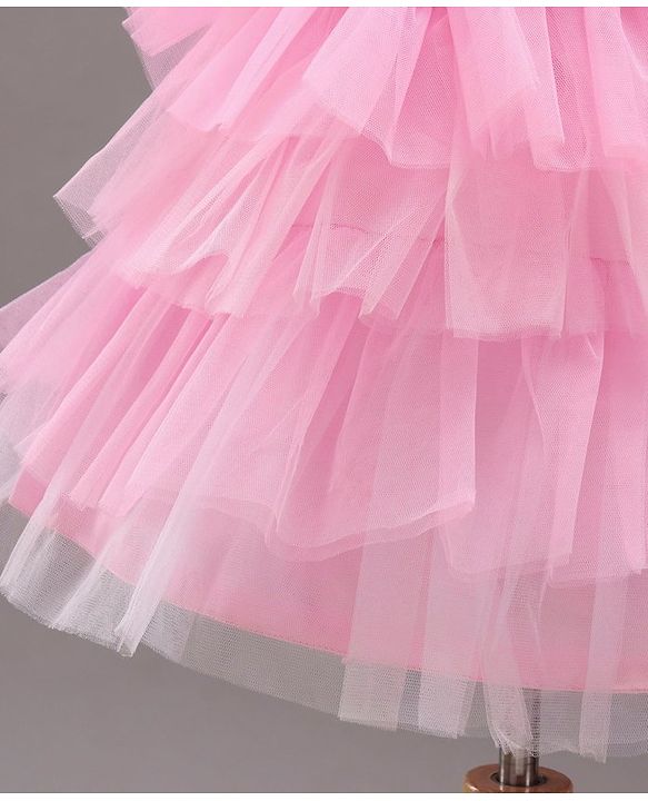 Babyhug Singlet Sleeves Layered Party Frock with Floral Corsage - Pink