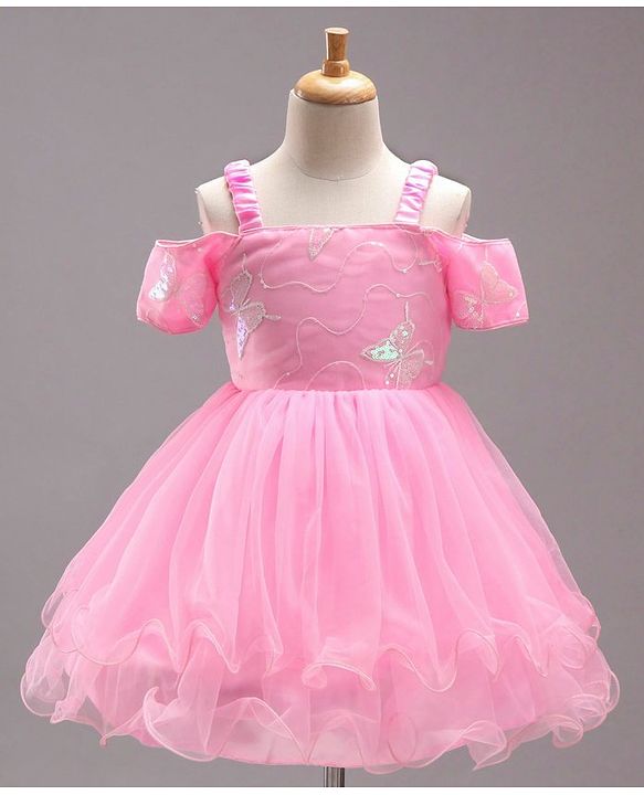 Babyhug Sleeveless Flared Party Frock with Corsage - Pink