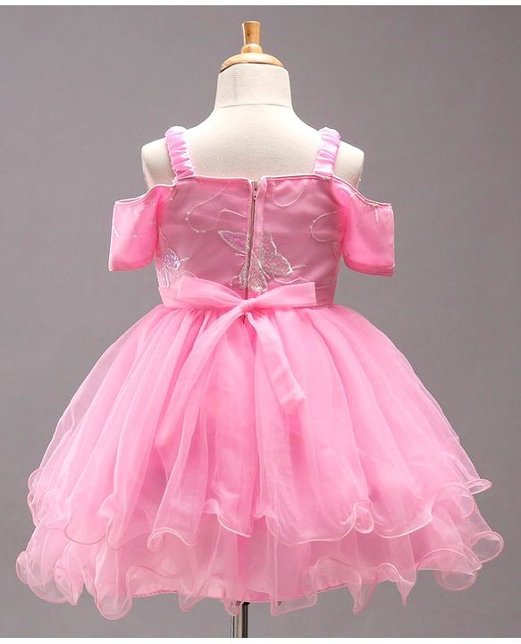 Babyhug Sleeveless Flared Party Frock with Corsage - Pink