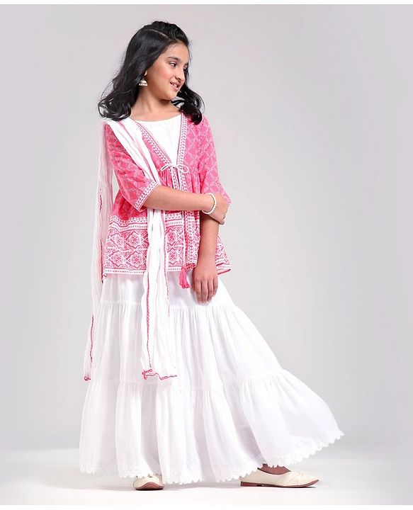 Pine Kids Printed Indo Western Ethnic Set - Pink