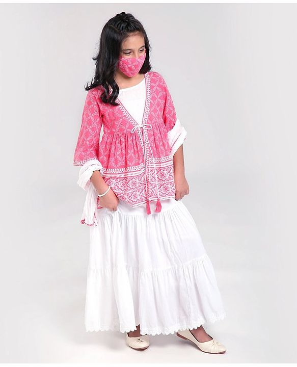 Pine Kids Printed Indo Western Ethnic Set - Pink
