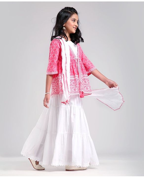 Pine Kids Printed Indo Western Ethnic Set - Pink