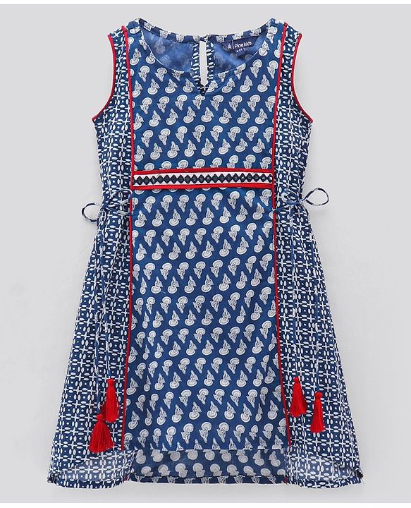 Pine Kids Printed Ethnic Dresses with Hair Band - Blue