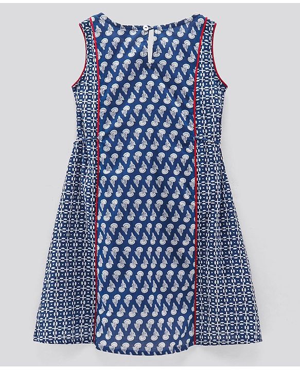 Pine Kids Printed Ethnic Dresses with Hair Band - Blue