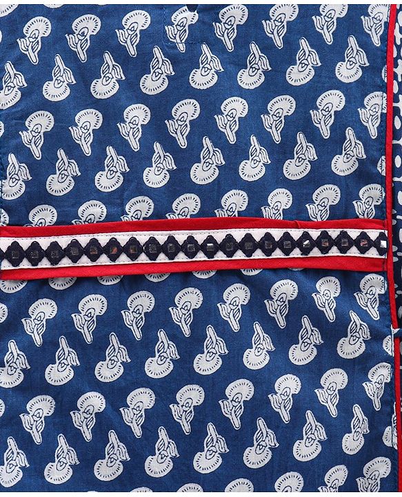 Pine Kids Printed Ethnic Dresses with Hair Band - Blue