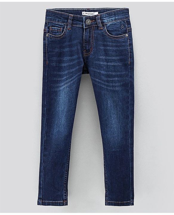 Pine Kids Full Length Denim Jeans Enzyme Washed with Whiskers - Medium Blue