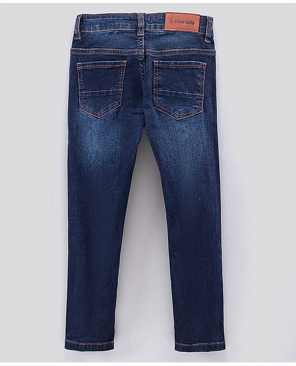 Pine Kids Full Length Denim Jeans Enzyme Washed with Whiskers - Medium Blue