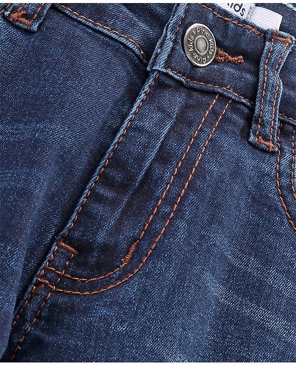 Pine Kids Full Length Denim Jeans Enzyme Washed with Whiskers - Medium Blue