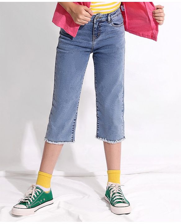 Pine Kids Capri Length Enzyme Wash Jeans - Light Blue
