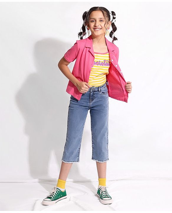 Pine Kids Capri Length Enzyme Wash Jeans - Light Blue