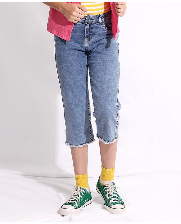 Pine Kids Capri Length Enzyme Wash Jeans - Light Blue