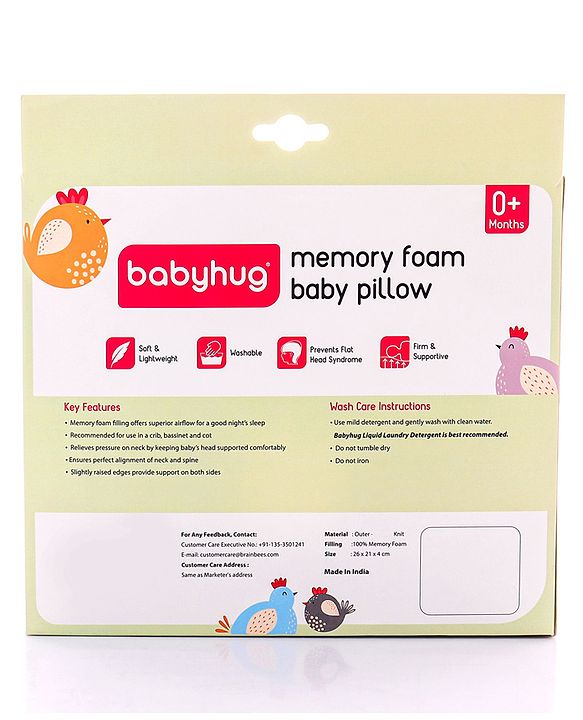 Babyhug Memory Foam Pillow Transport Print - Blue| Prevents Flat-Head Syndrome| Firm and Supportive| Supports Neck and Shoulders| Soft Breathable Fabric| Washable| Travel Friendly| Suitable for New Born