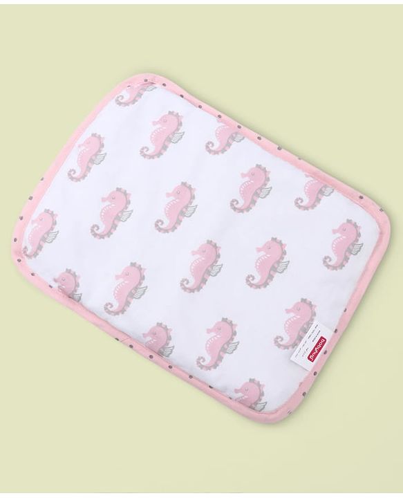 Babyhug Rai (Mustard) Seed Filling Pillow Rectangle Shape Sea Horse Print -White&Pink| Natural Warming Property| Prevents Colds & Flat Head Syndrome| Natural Remedy| New Born| Neck & Shoulder Support