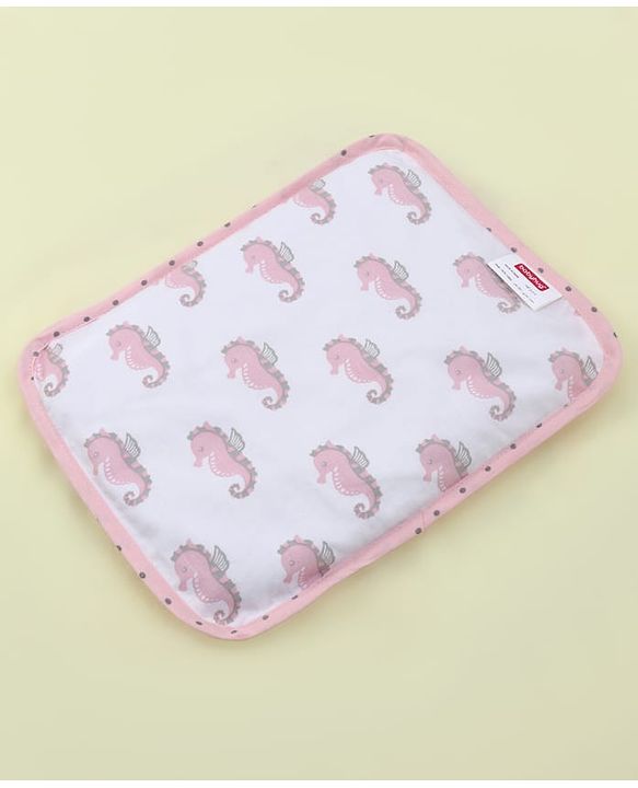 Babyhug Rai (Mustard) Seed Filling Pillow Rectangle Shape Sea Horse Print -White&Pink| Natural Warming Property| Prevents Colds & Flat Head Syndrome| Natural Remedy| New Born| Neck & Shoulder Support