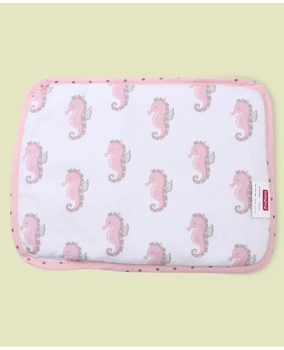 Babyhug Rai (Mustard) Seed Filling Pillow Rectangle Shape Sea Horse Print -White&Pink| Natural Warming Property| Prevents Colds & Flat Head Syndrome| Natural Remedy| New Born| Neck & Shoulder Support